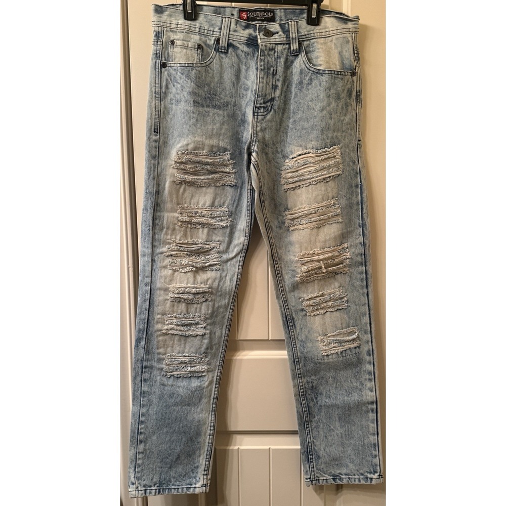 Southpole Heavy Acid Wash Distressed Jeans | Slim Fit 32x32 | Ripped Grunge